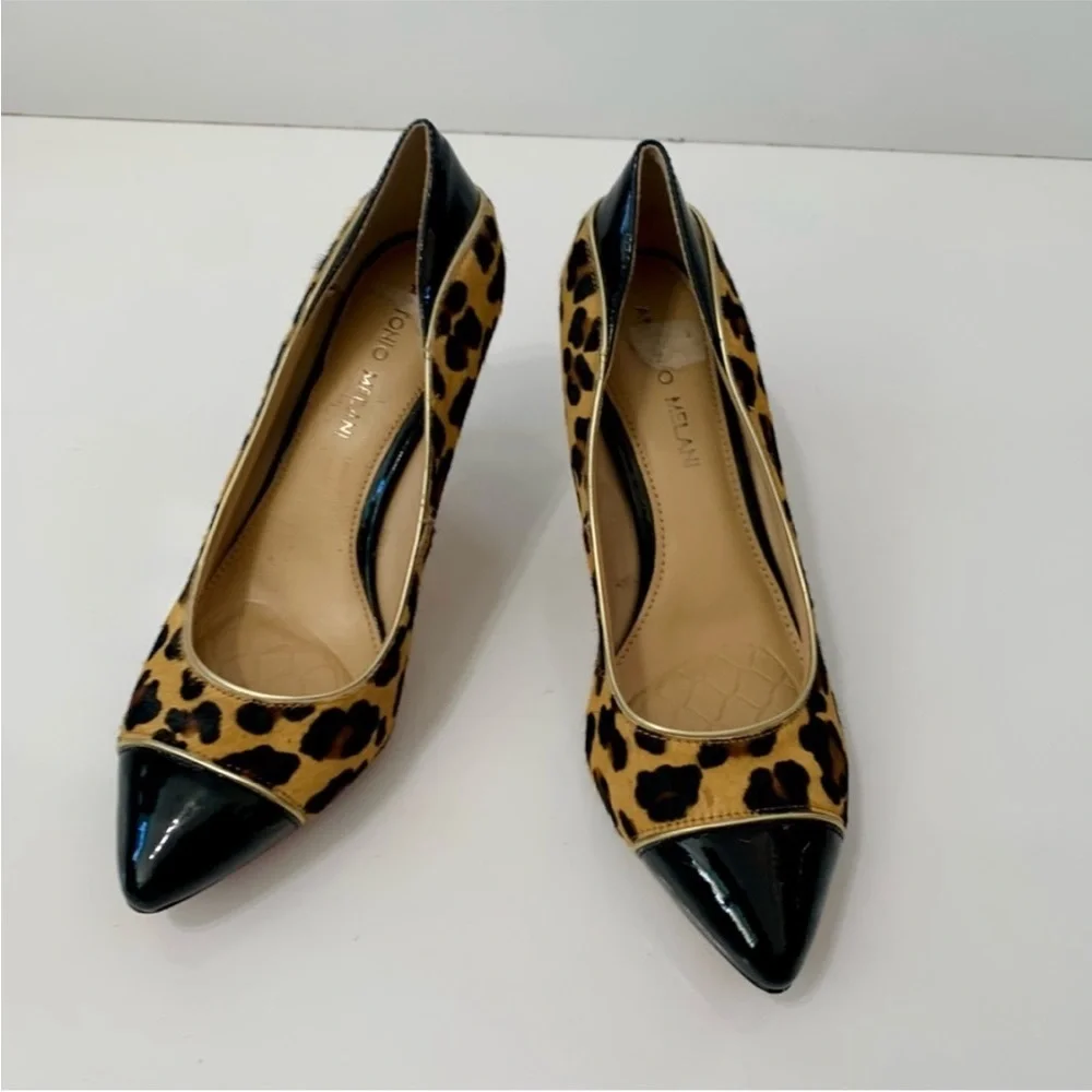 Antonio Melani cheetah calf hair patent leather toe metalic heel pump’s 7.5M